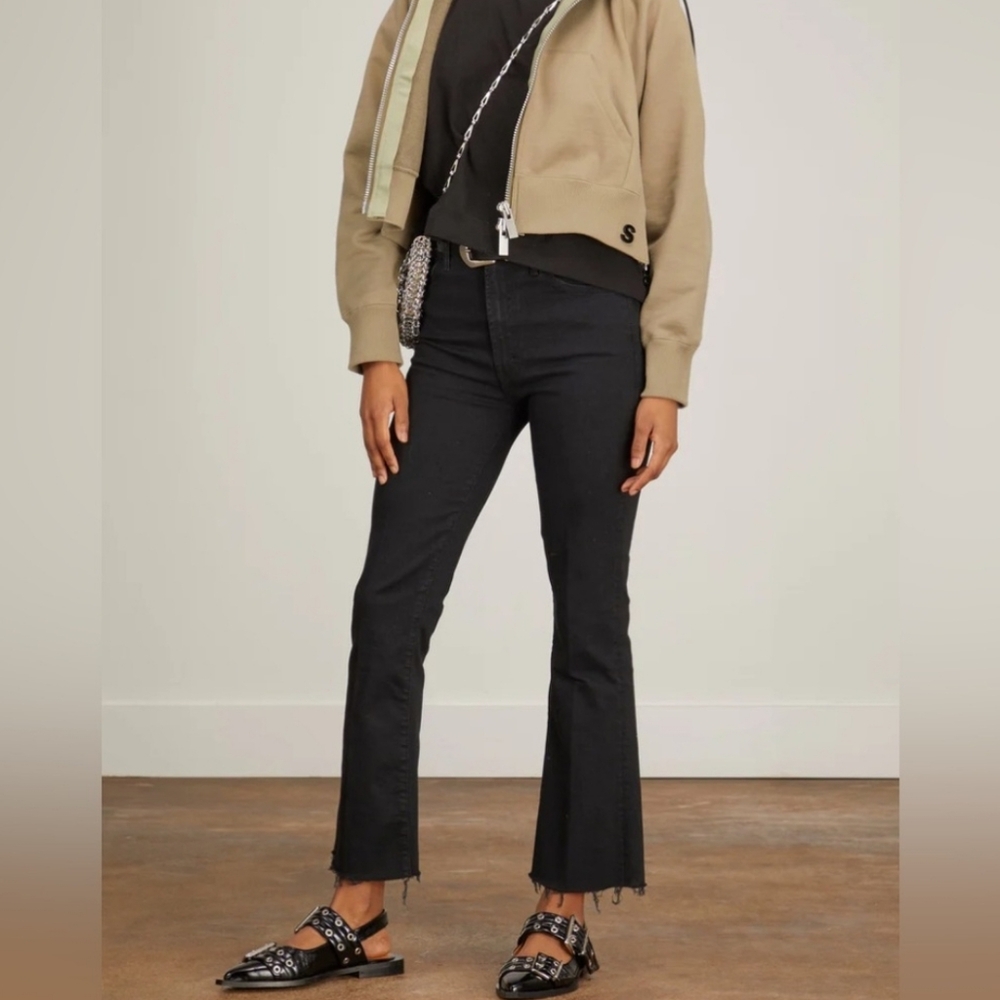MOTHER The Hustler Ankle Fray Flared Hem Black Denim Jeans Not Guilty Size 26